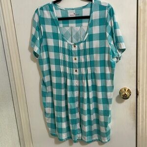 Adorable, green and white blouse, by woman within, size large(18-20)